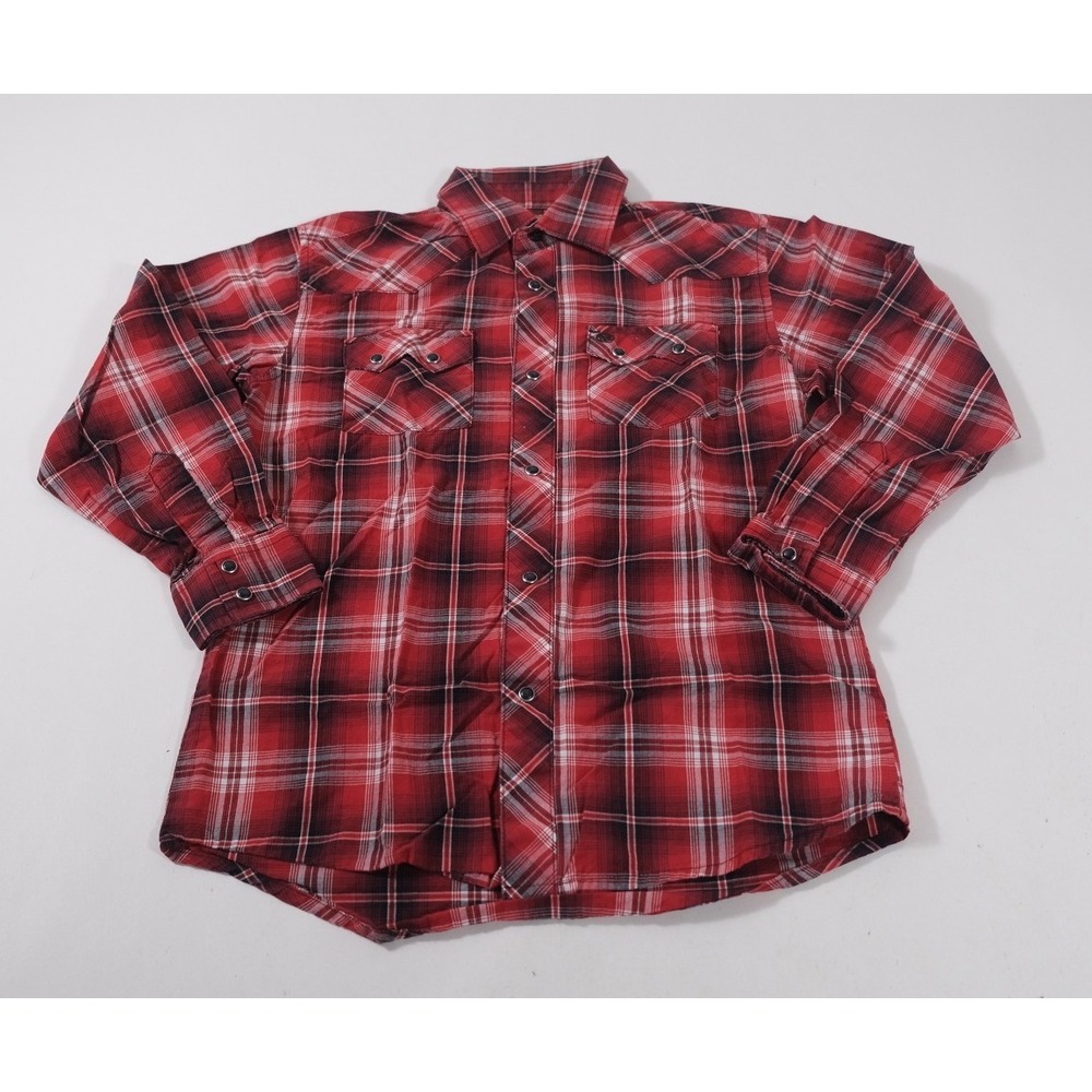 Wrangler Button Down Boys L Red Plaid Retro Western Shirt Snap Cotton BVR471R